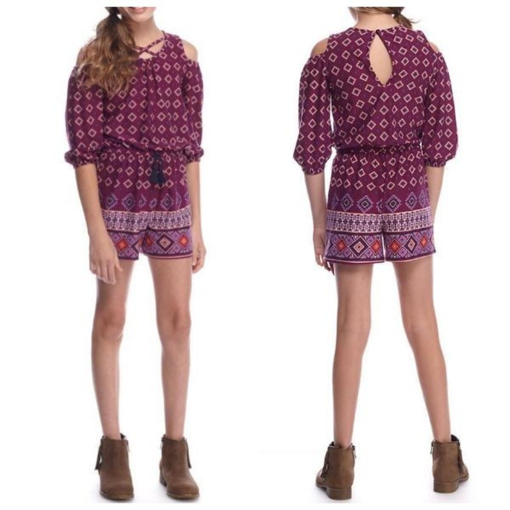 My Michelle Romper Cold Shoulder Boho Shorts S M